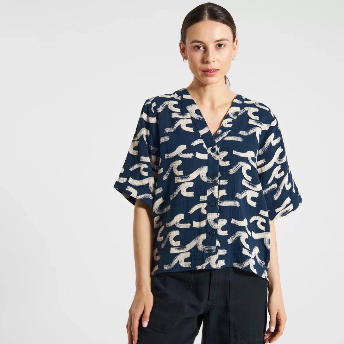 Shirts & Blouses | DEDICATED Blouse Odense Brushed Waves Black Iris