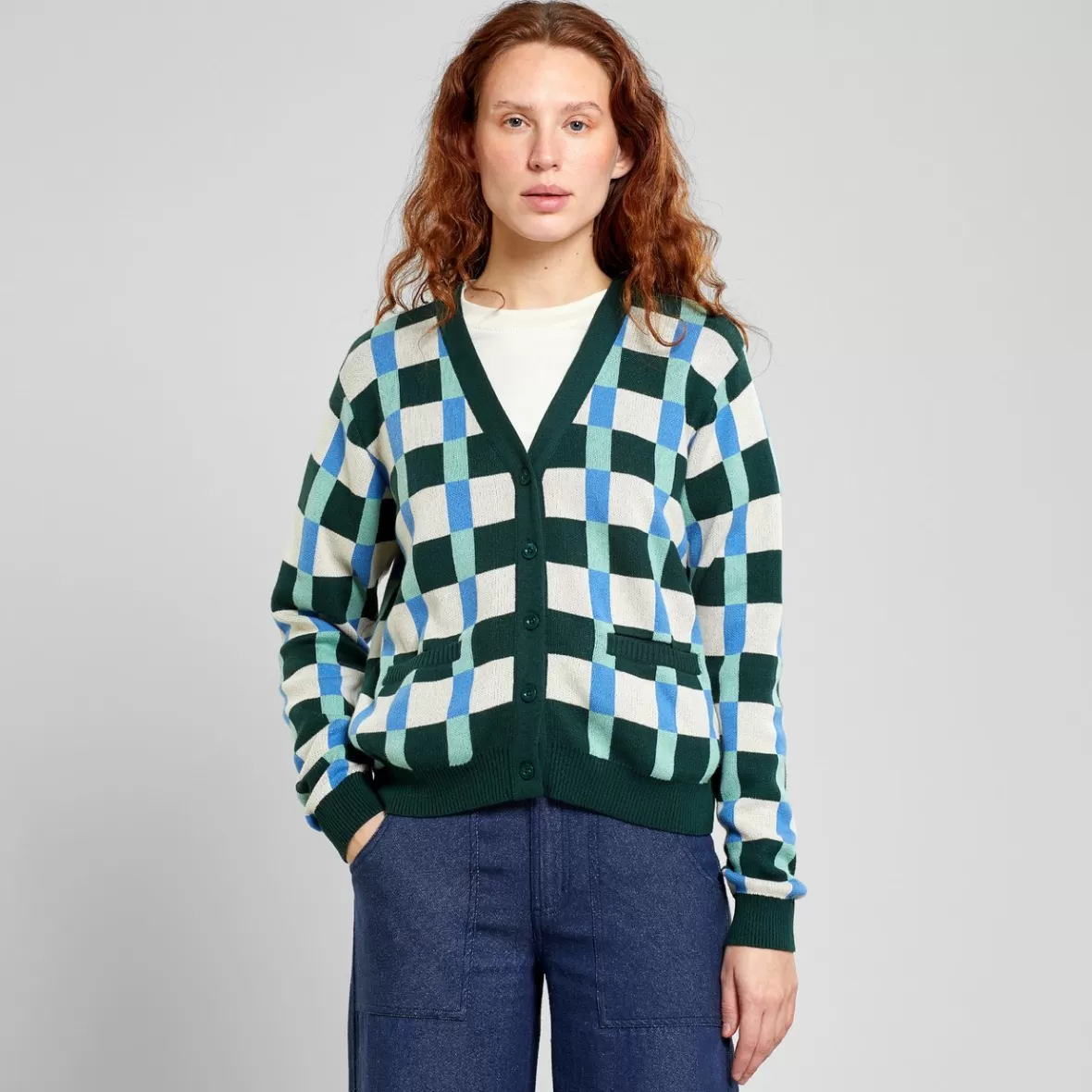 Knitwear | DEDICATED Cardigan Iggesund Retro Check Dark Green