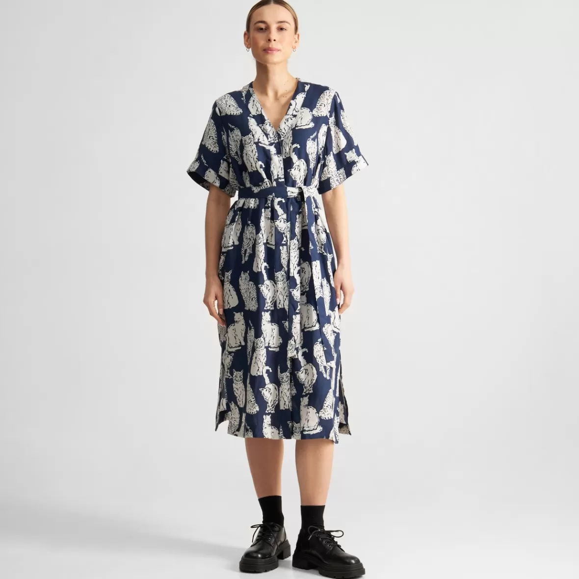 Dresses | DEDICATED Dress Kallvik Cats Blue