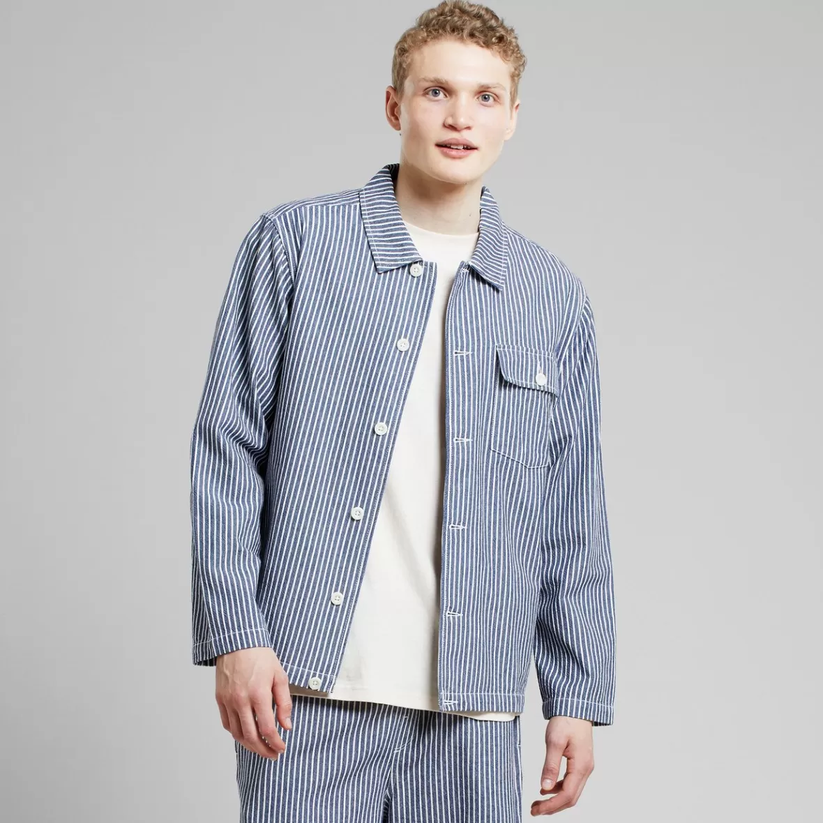 Jackets | DEDICATED Jacket Kangos Work Stripe Blue