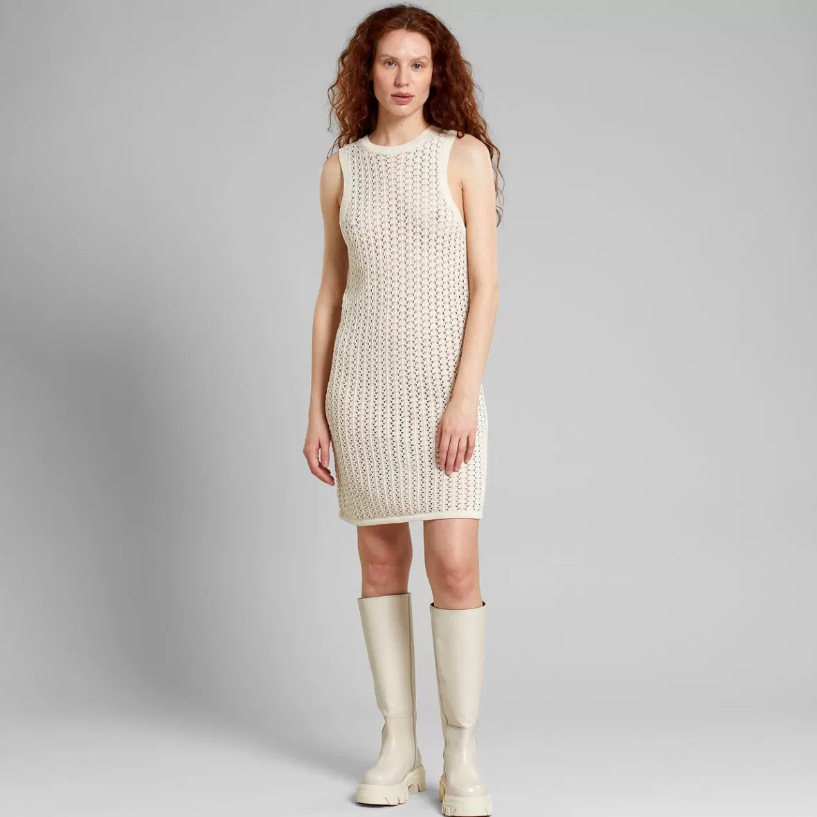 Knitwear | Dresses | DEDICATED Knitted Dress Kramfors Crochet Vanilla White