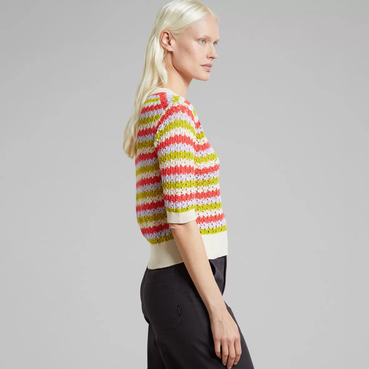 T-Shirts | Knitwear | DEDICATED Knitted T-shirt Flen Crochet Stripe Multi Color