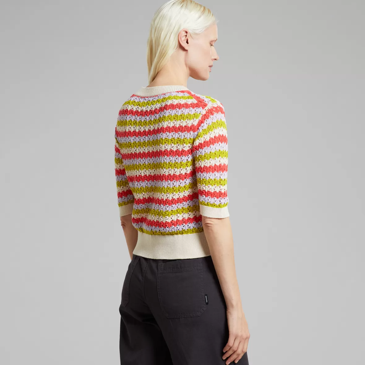 T-Shirts | Knitwear | DEDICATED Knitted T-shirt Flen Crochet Stripe Multi Color