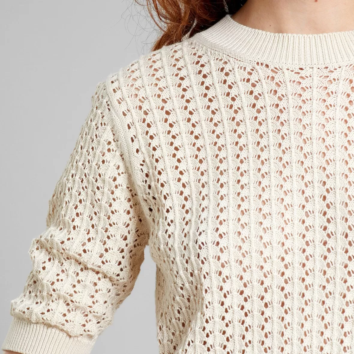 T-Shirts | Knitwear | DEDICATED Knitted T-shirt Flen Crochet Vanilla White