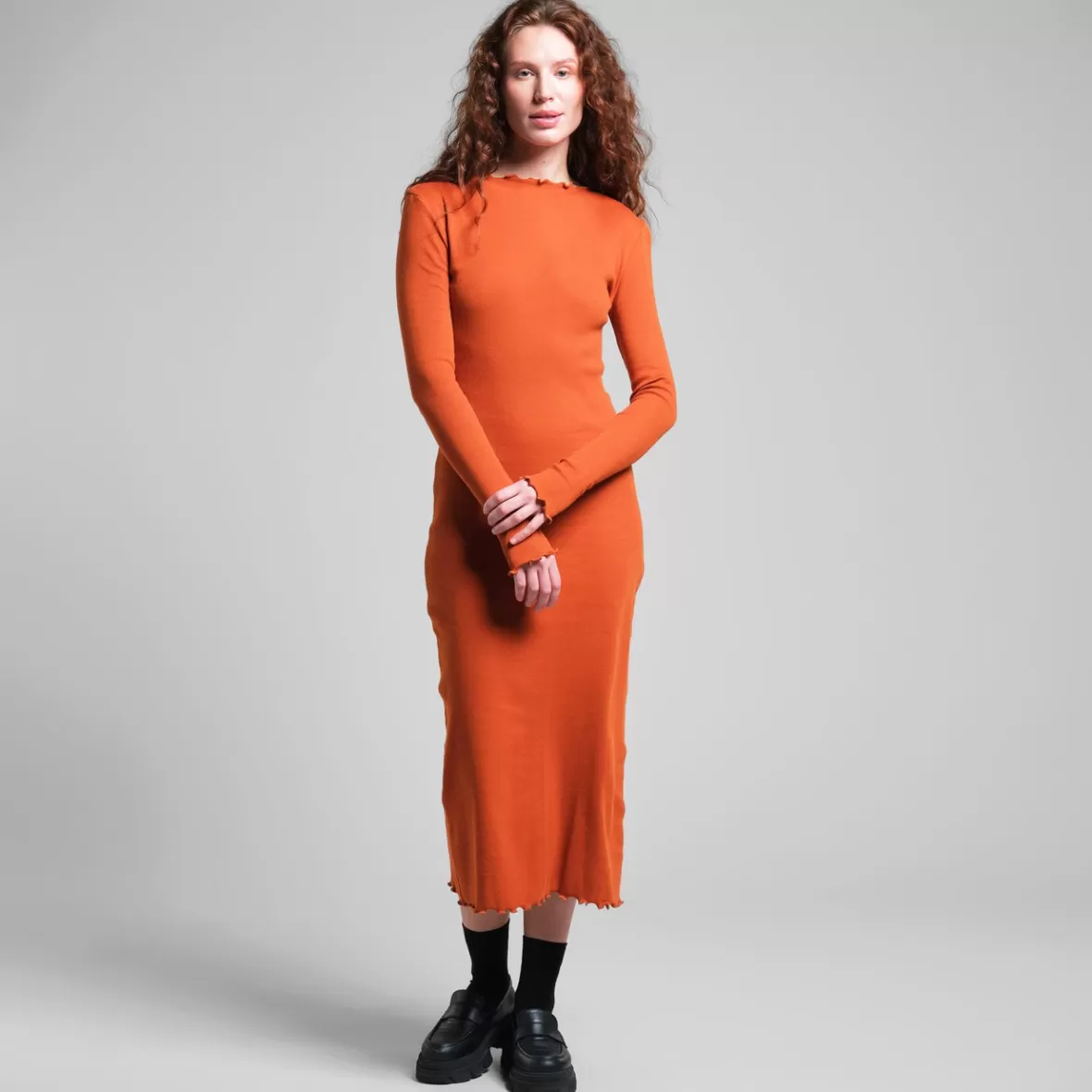 Dresses | DEDICATED Rib Dress Lofta Cinnamon Orange