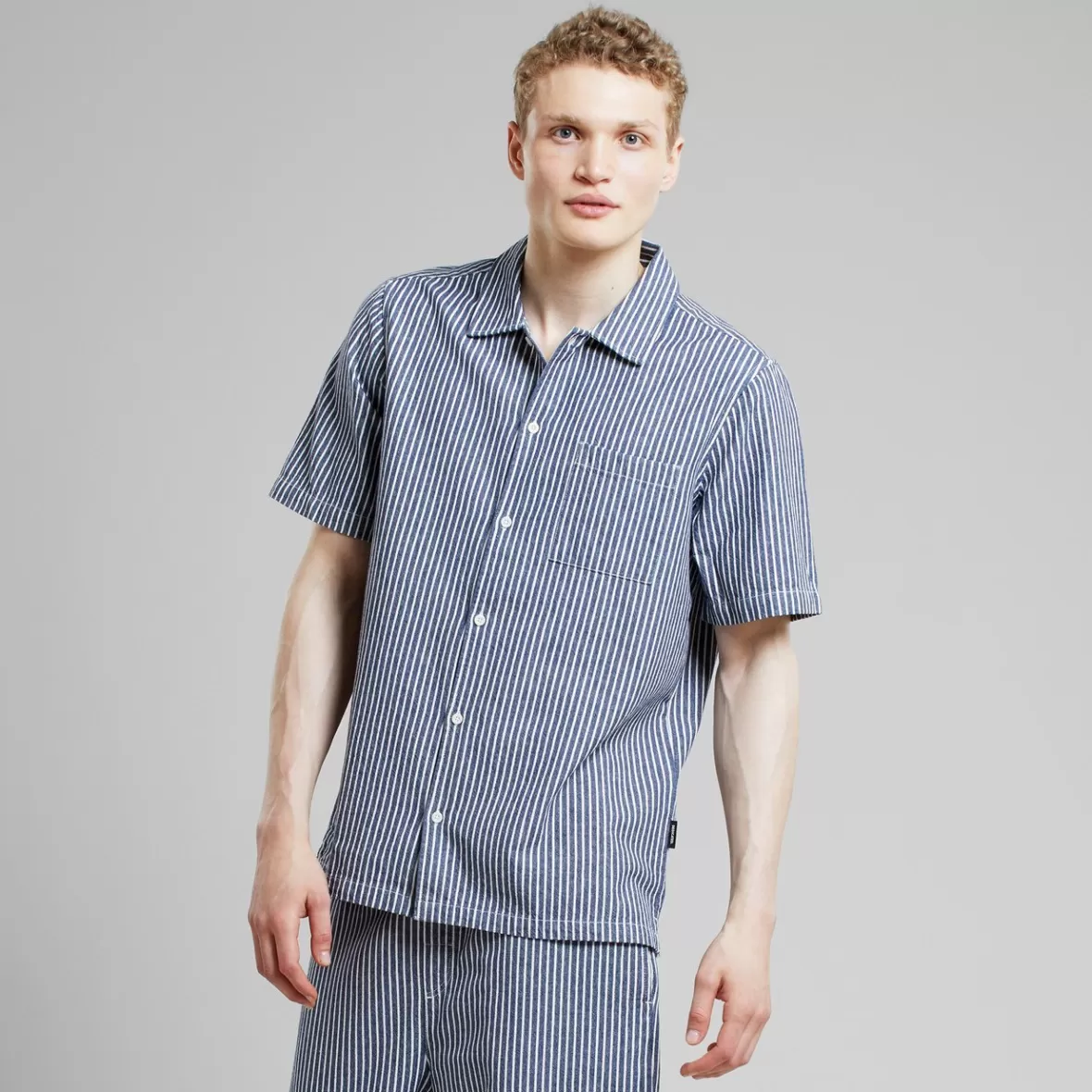 Shirts | DEDICATED Shirt Brantevik Work Stripe Blue