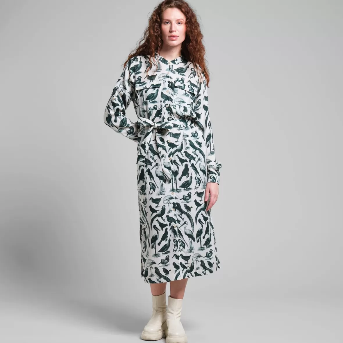 Dresses | DEDICATED Shirt Dress Falsterbo Birds Green