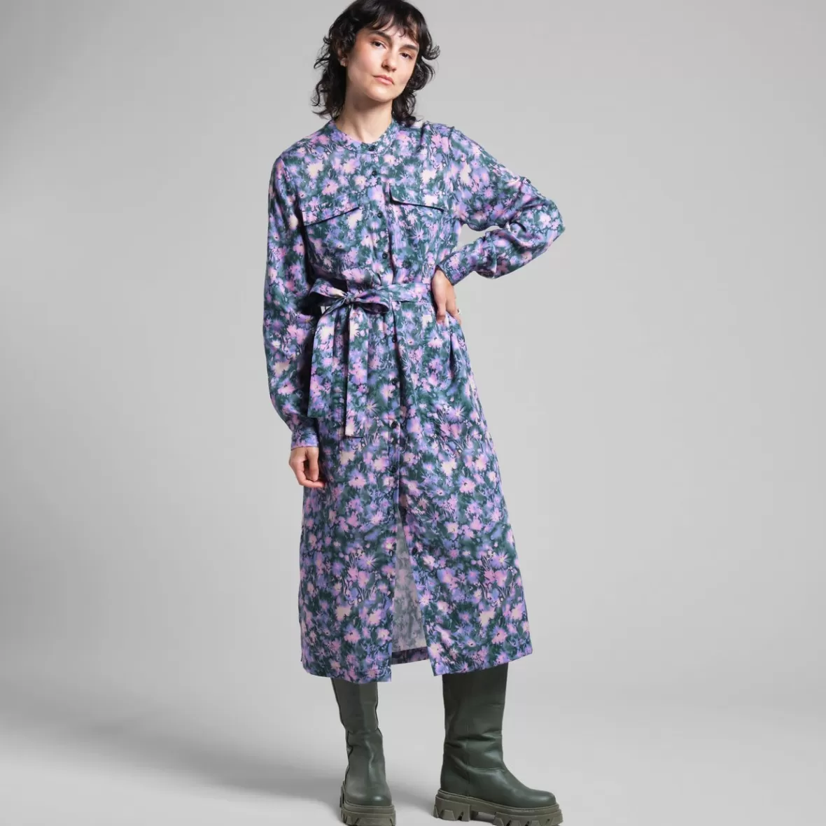 Dresses | DEDICATED Shirt Dress Falsterbo Blurred Flowers Purple