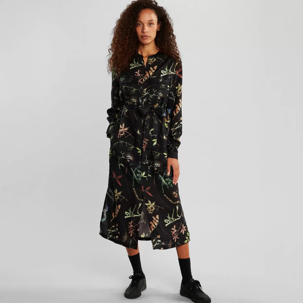 Dresses | DEDICATED Shirt Dress Falsterbo Night Florals Black