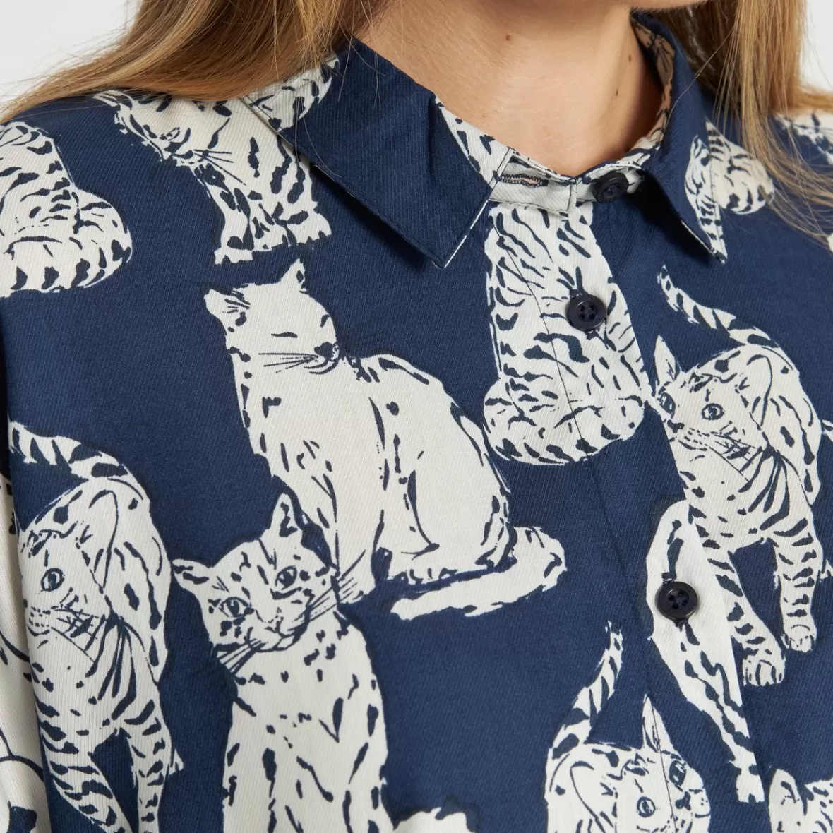 Shirts & Blouses | DEDICATED Shirt Nibe Cats Blue