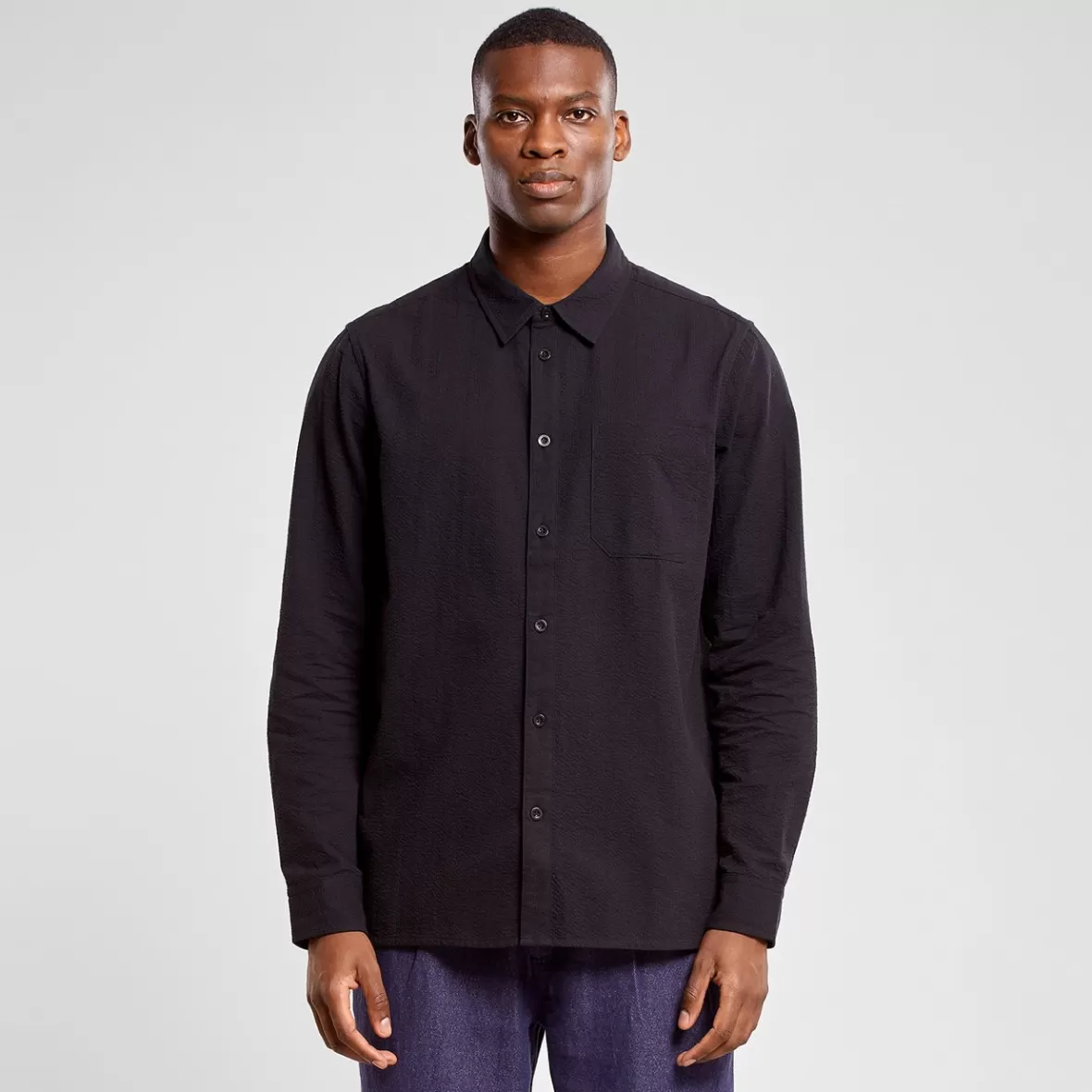 Basics | Shirts | DEDICATED Shirt Rute Seersucker Black