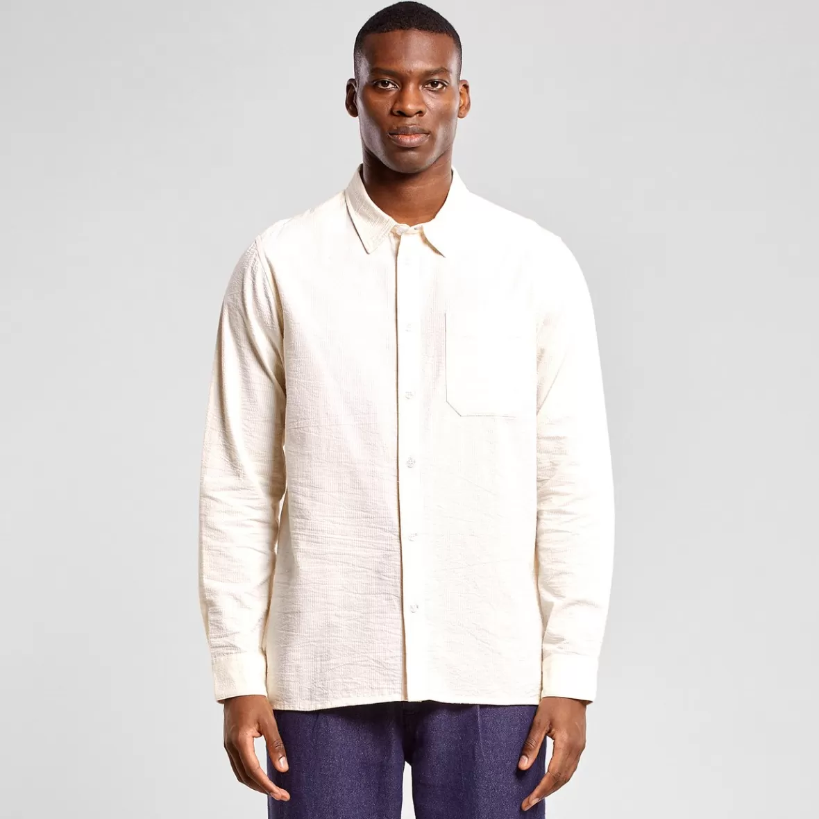 Basics | Shirts | DEDICATED Shirt Rute Seersucker Off-White