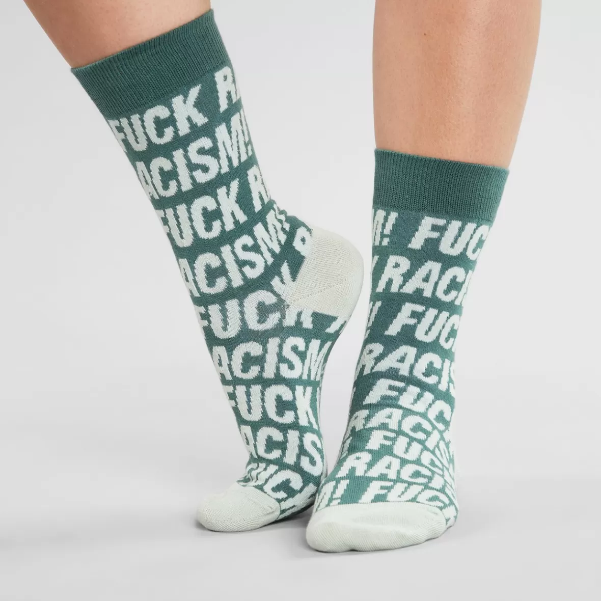 Socks | Socks | DEDICATED Socks Sigtuna Fuck Racism Pattern Forest Green