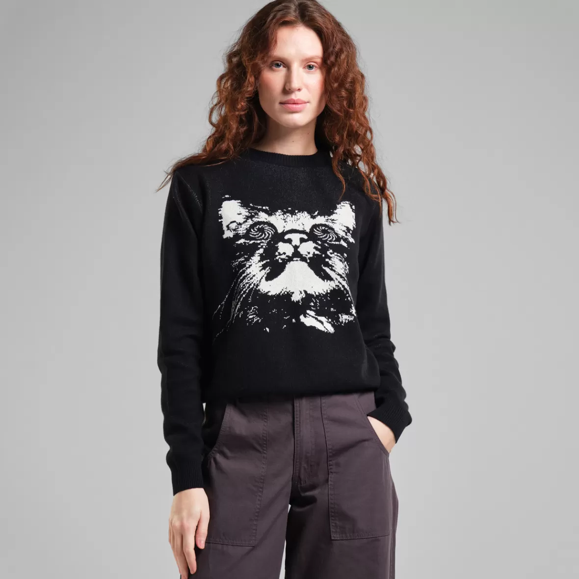 Knitwear | DEDICATED Sweater Arendal Psychedelic Cat Black