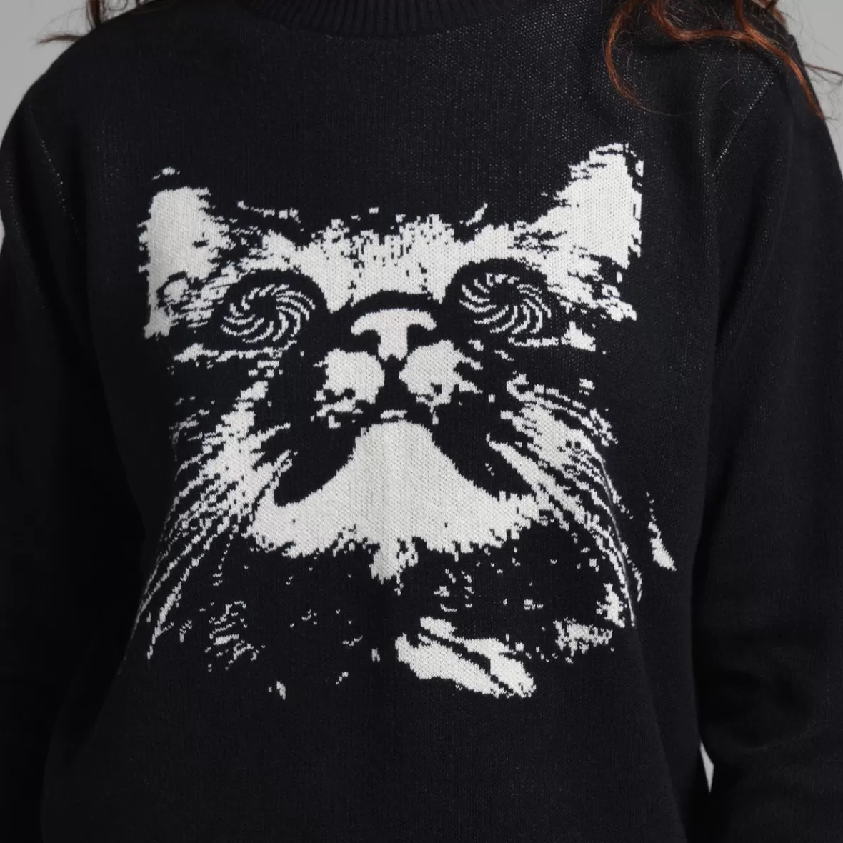 Knitwear | DEDICATED Sweater Arendal Psychedelic Cat Black