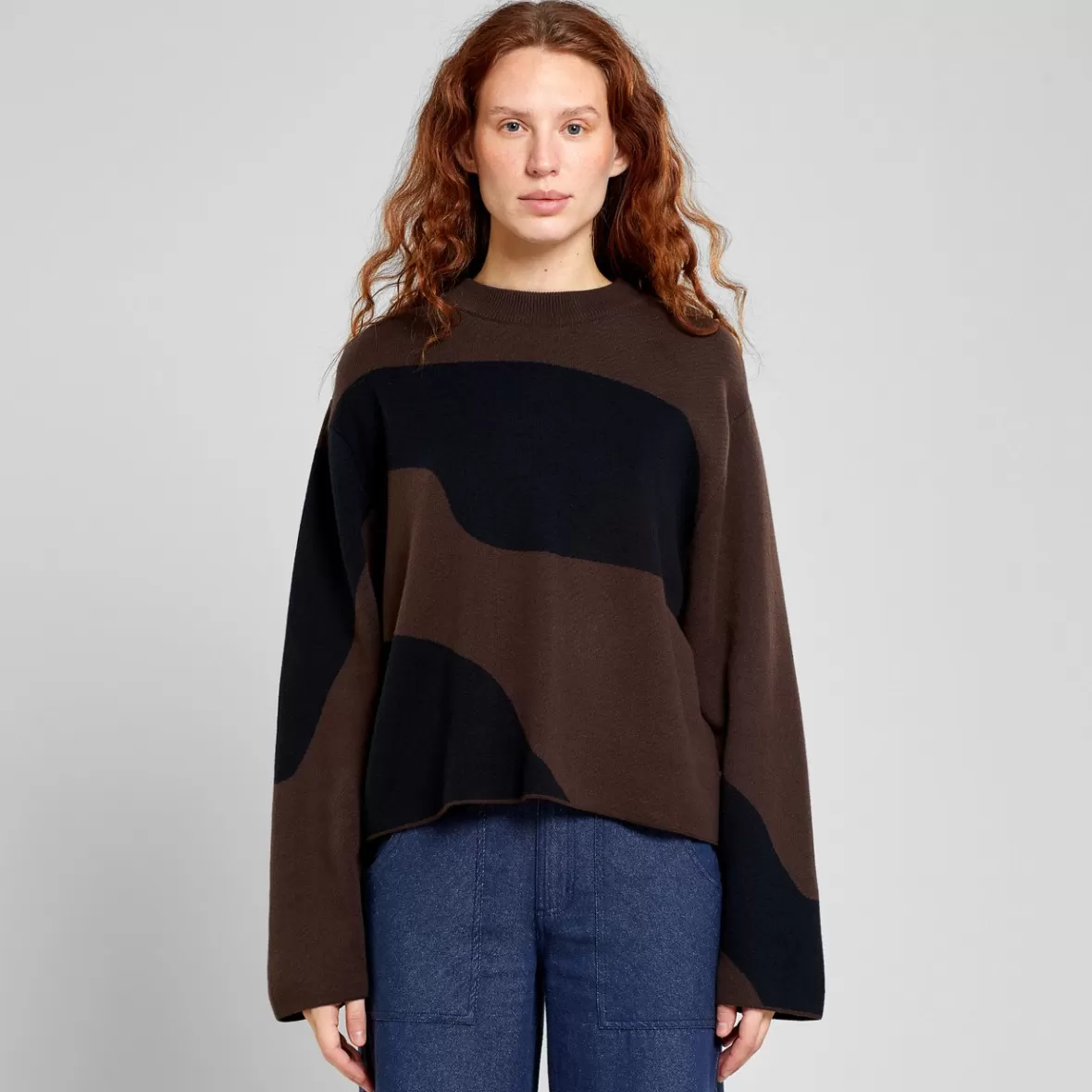 Knitwear | DEDICATED Sweater Limhamn Flowy Block Black/Coffee Brown