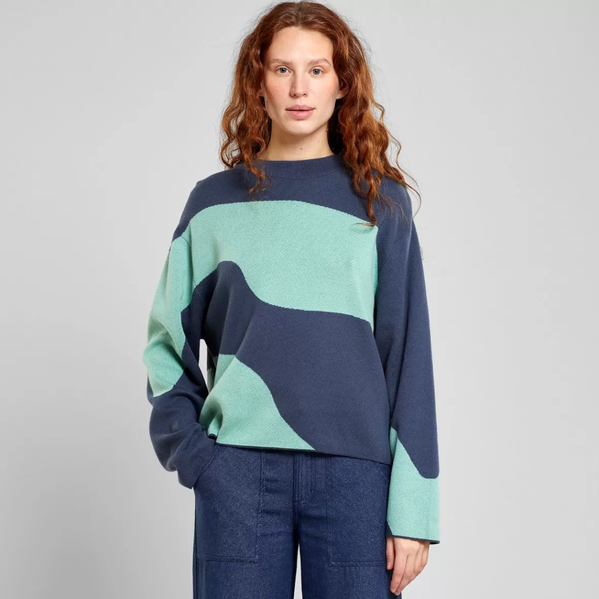 Knitwear | DEDICATED Sweater Limhamn Flowy Block Ombre Blue/Granite Green