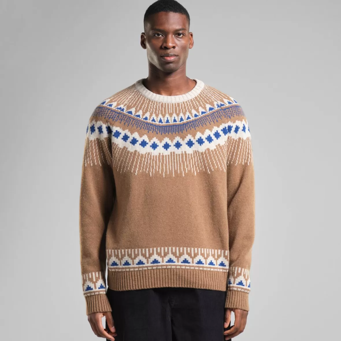 Knitwear | DEDICATED Sweater Malung Fair Isle Camel Brown