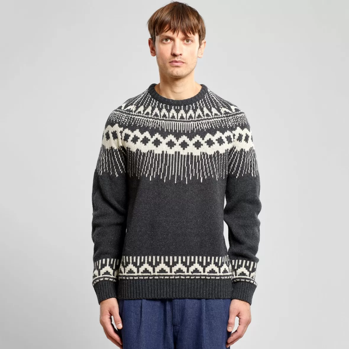 Knitwear | DEDICATED Sweater Malung Fair Isle Dark Grey Melange