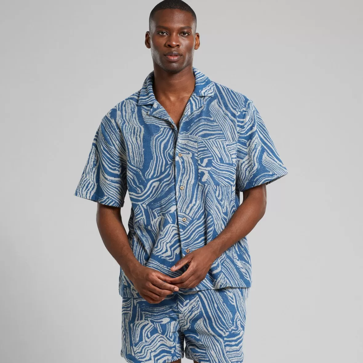 Shirts | Swimwear | DEDICATED Terry Shirt Marstrand Clay Swirl Blue