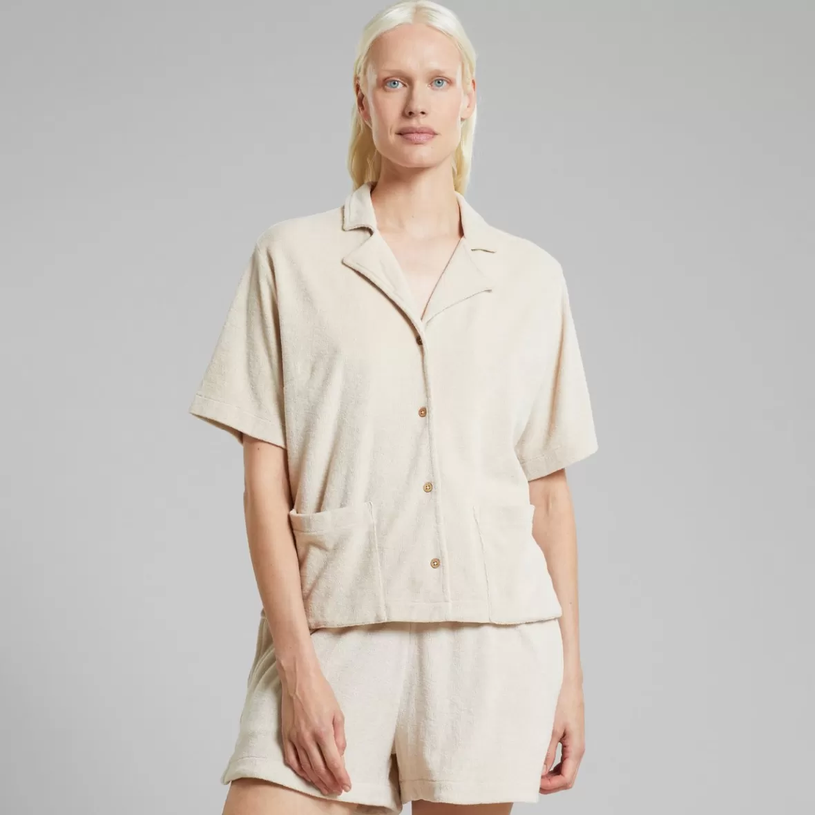 Shirts & Blouses | Swimwear | DEDICATED Terry Shirt Valje Oat White