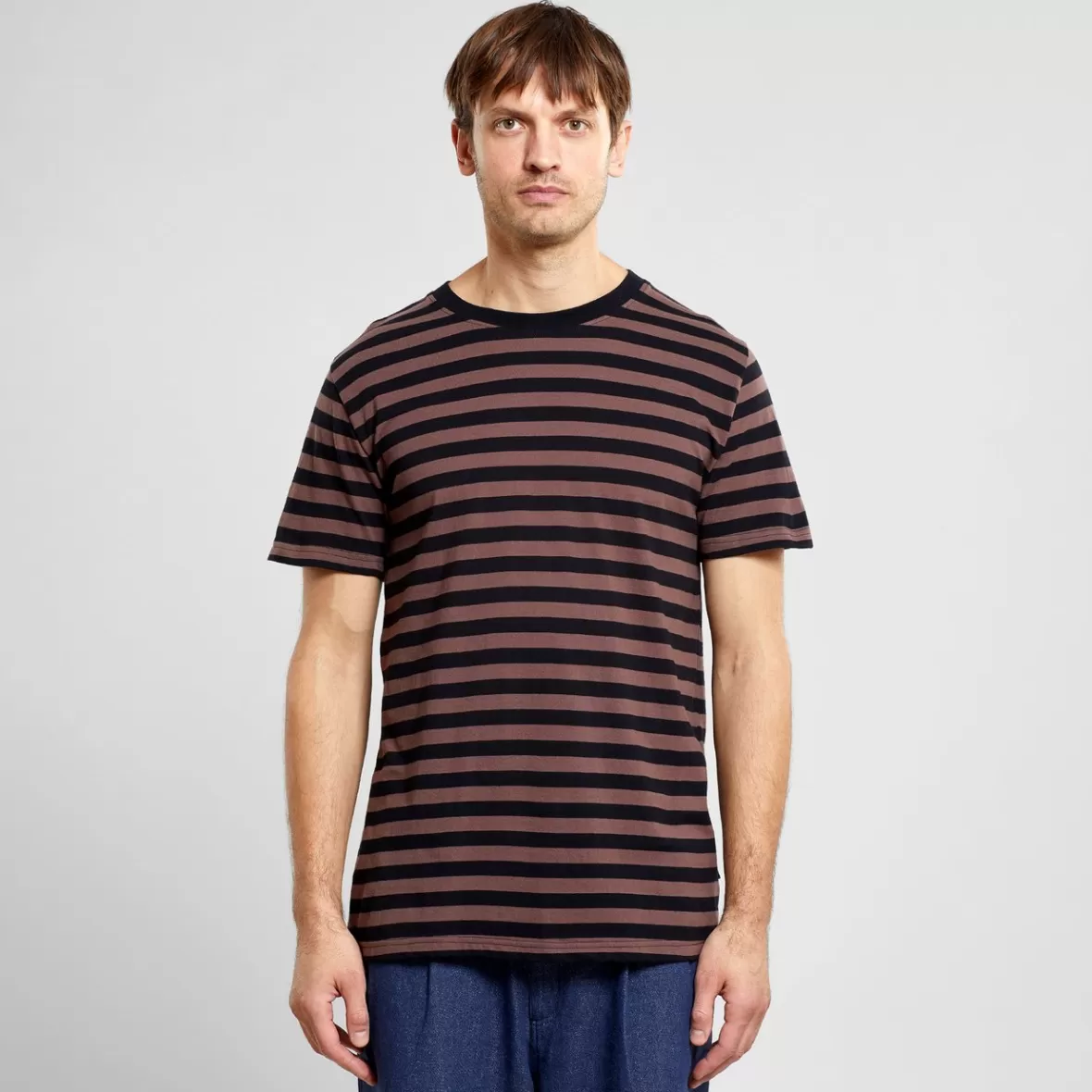 T-Shirts | DEDICATED T-shirt Stockholm Stripes Black/Bag Brown