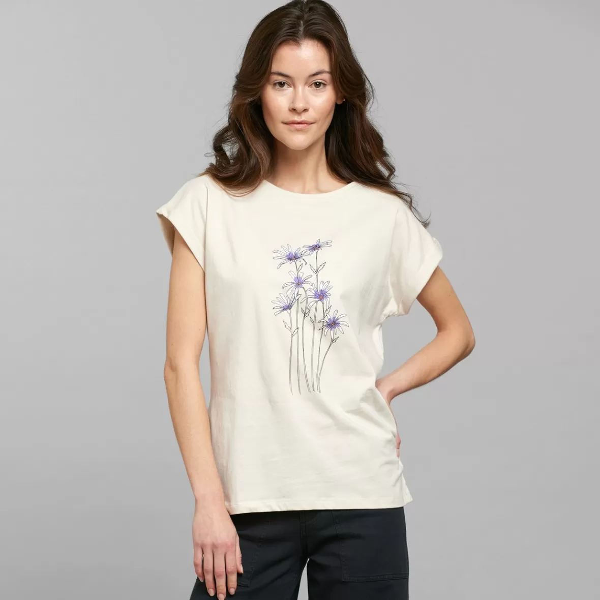 T-Shirts | DEDICATED T-shirt Visby Daisies Oat White