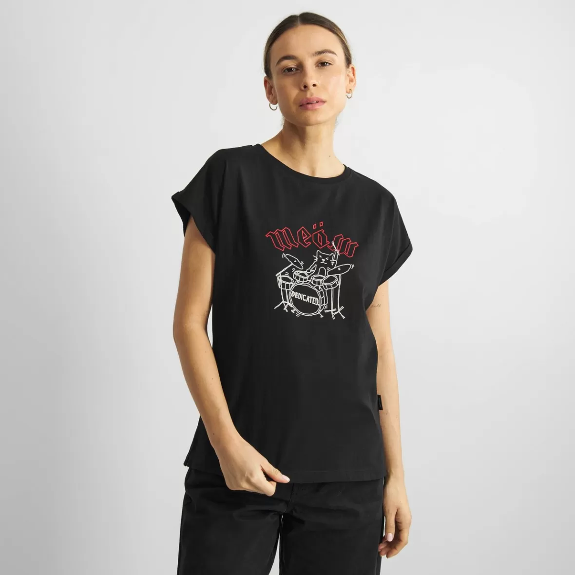 T-Shirts | DEDICATED T-shirt Visby Meow Black