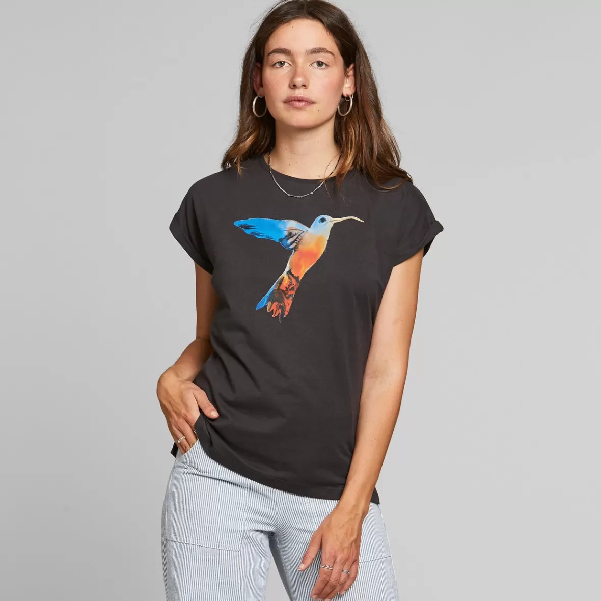 T-Shirts | DEDICATED T-shirt Visby Painted Hummingbird Charcoal