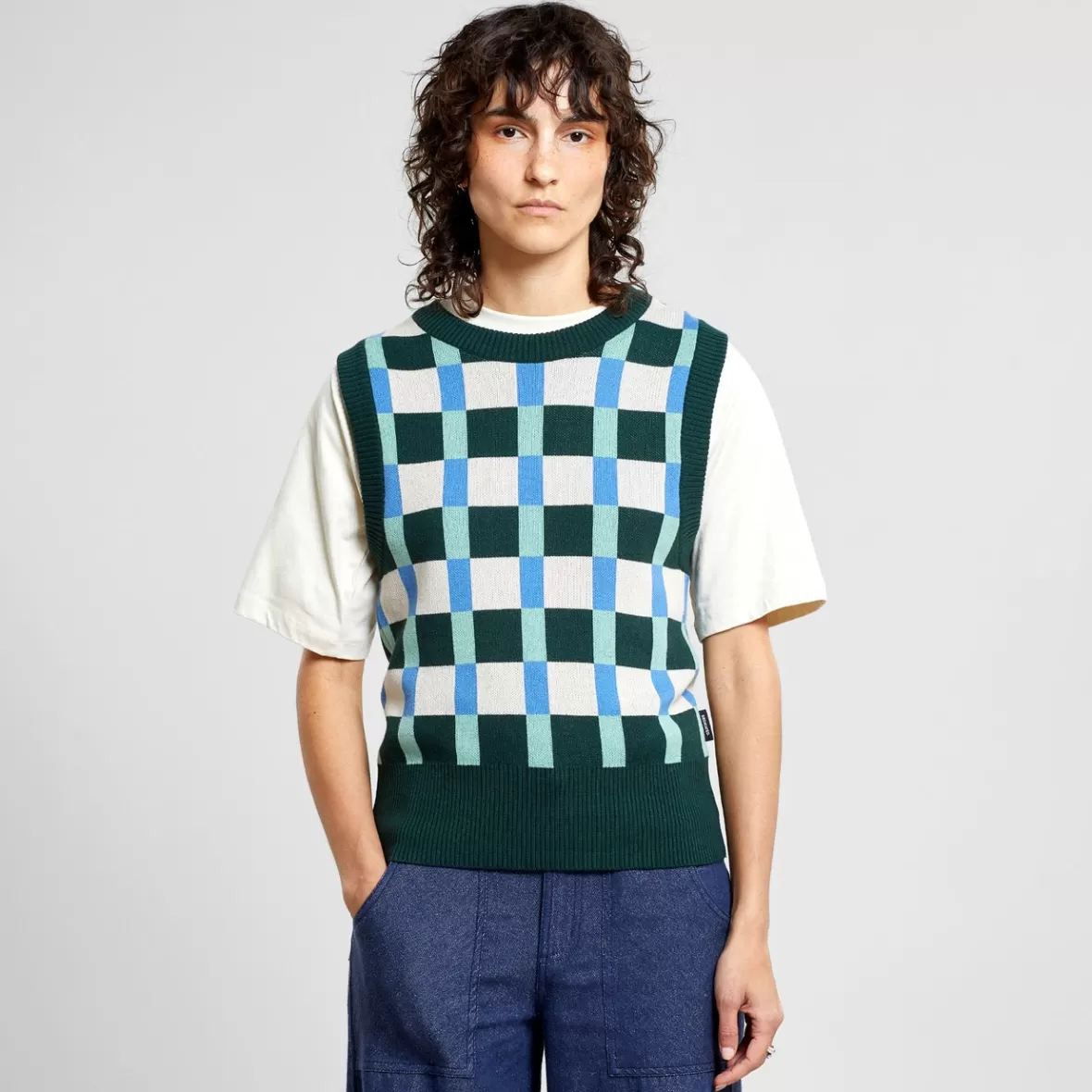 Knitwear | DEDICATED Vest Vika Retro Check Dark Green