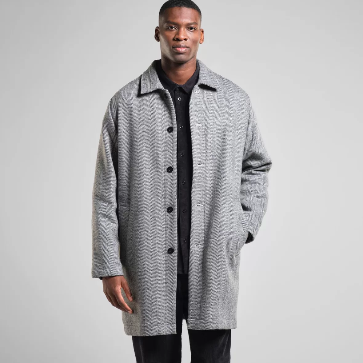 Jackets | DEDICATED Wool Coat Stranda Herringbone Black